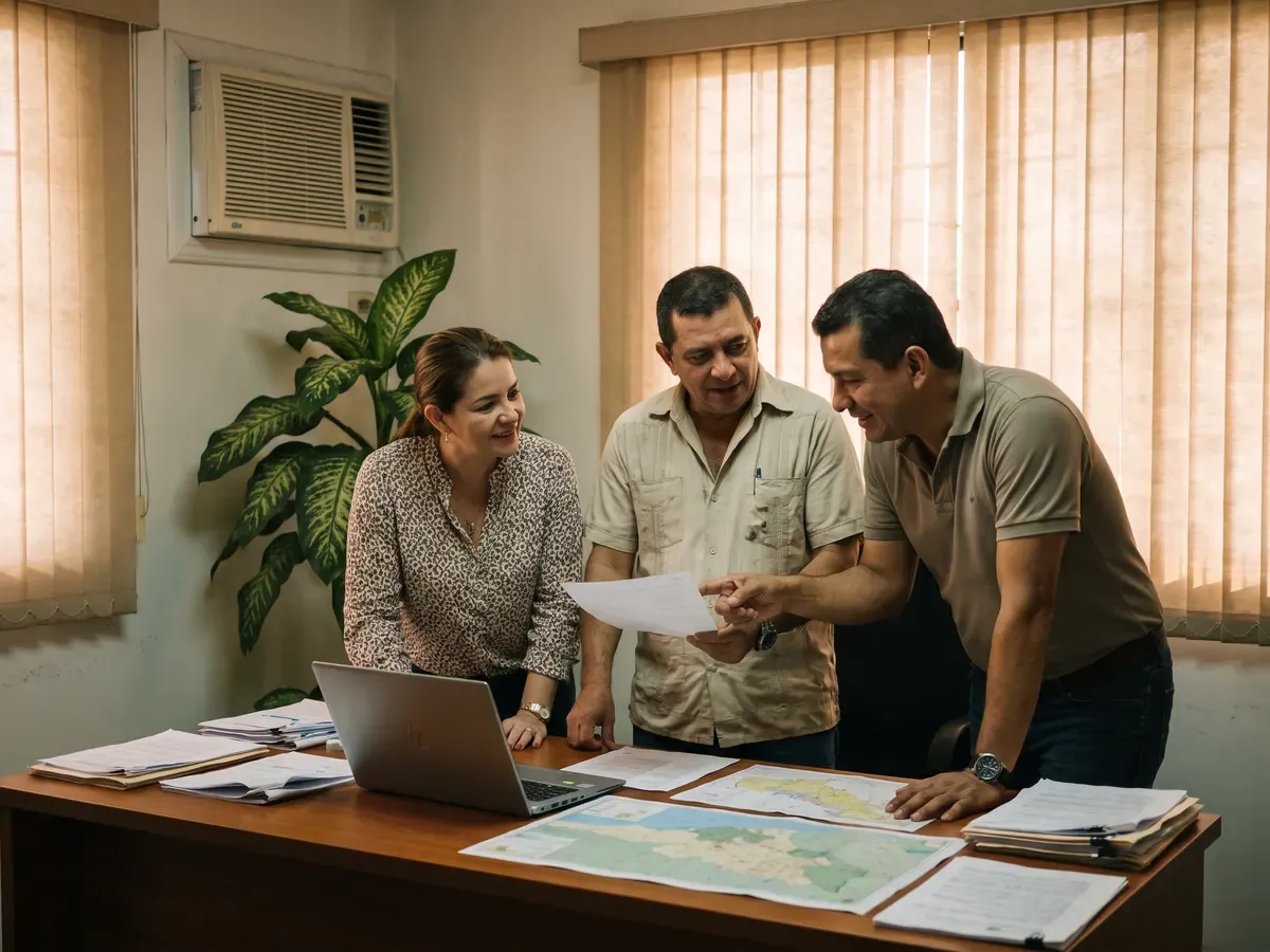 Equipo revisando documentos en una oficina (imagen ilustrativa, no representa a personas reales)